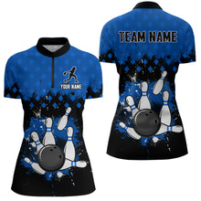 Load image into Gallery viewer, Custom Blue Bowling Jersey For Men Bowling Shirt Team Bowling Quarter-Zip Shirt CP09