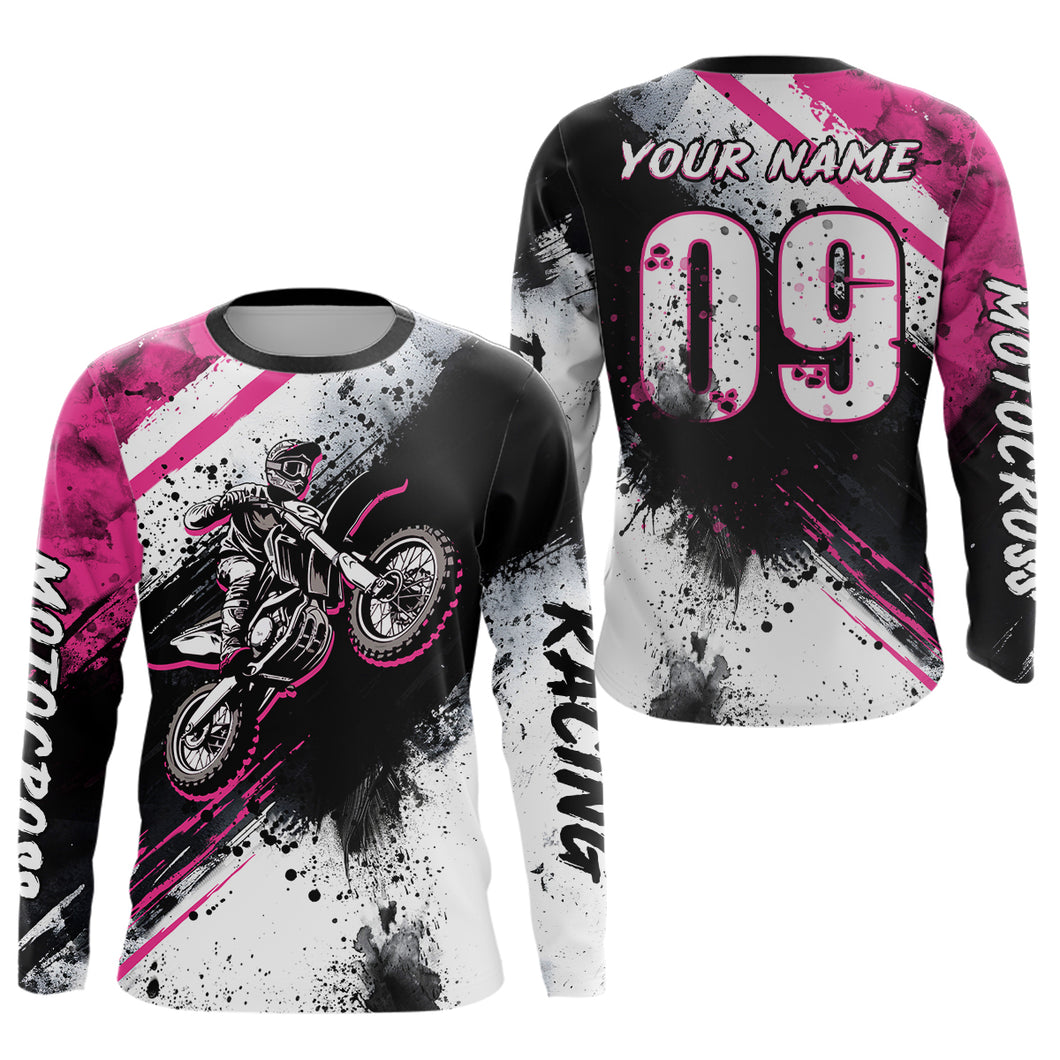 Adult&Kid pink custom dirt bike jersey Motocross jersey upf30+ mens women Motocross Shirt| CTP02