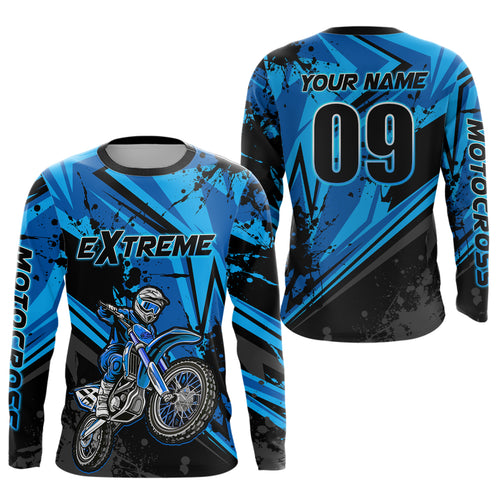 Custom Dirt Bike Jersey Blue Motocross Jersey Upf30+ Mens Women Extreme Racing Shirt| CTP29