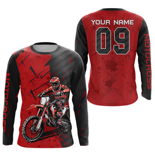 Custom Dirt Bike Jersey Red Motocross Jersey Upf30+ Mens Women Motocross Shirt| CTP19