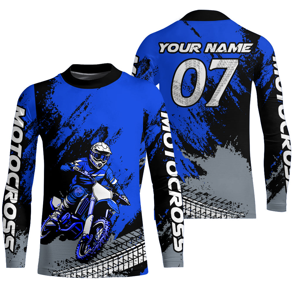 Custom Dirt Bike Jersey Blue Motocross Jersey Upf30+ Mens Women Racing Shirt| CTP30