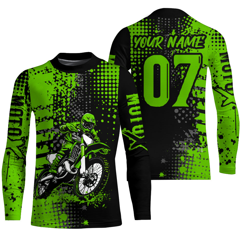 Adult&Kid Green Custom Dirt Bike Jersey Motocross Jersey Upf30+ Motocross Shirt| CTP73