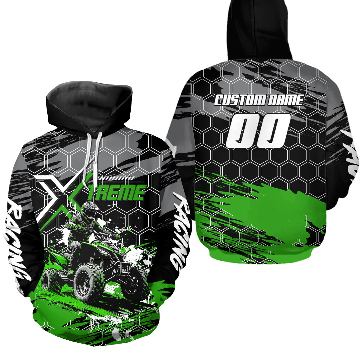 Green Atv Racing Hoodie Custom Quad Bike Shirt Upf30+ Adult Youth Off-Road Atv Motocross Hoooded  NHN008