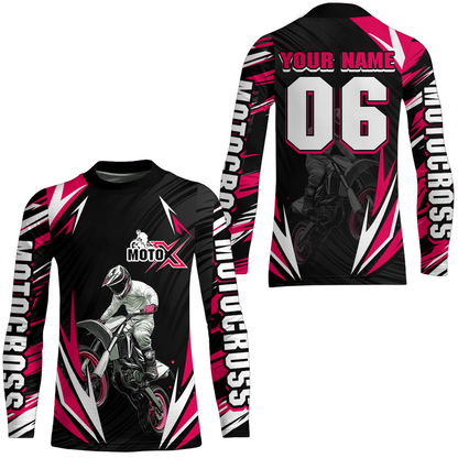 Adult&Kid Custom Pink Motocross Jersey for Men Women Upf30+ Extreme Dirt Bike Shirt| CTP76