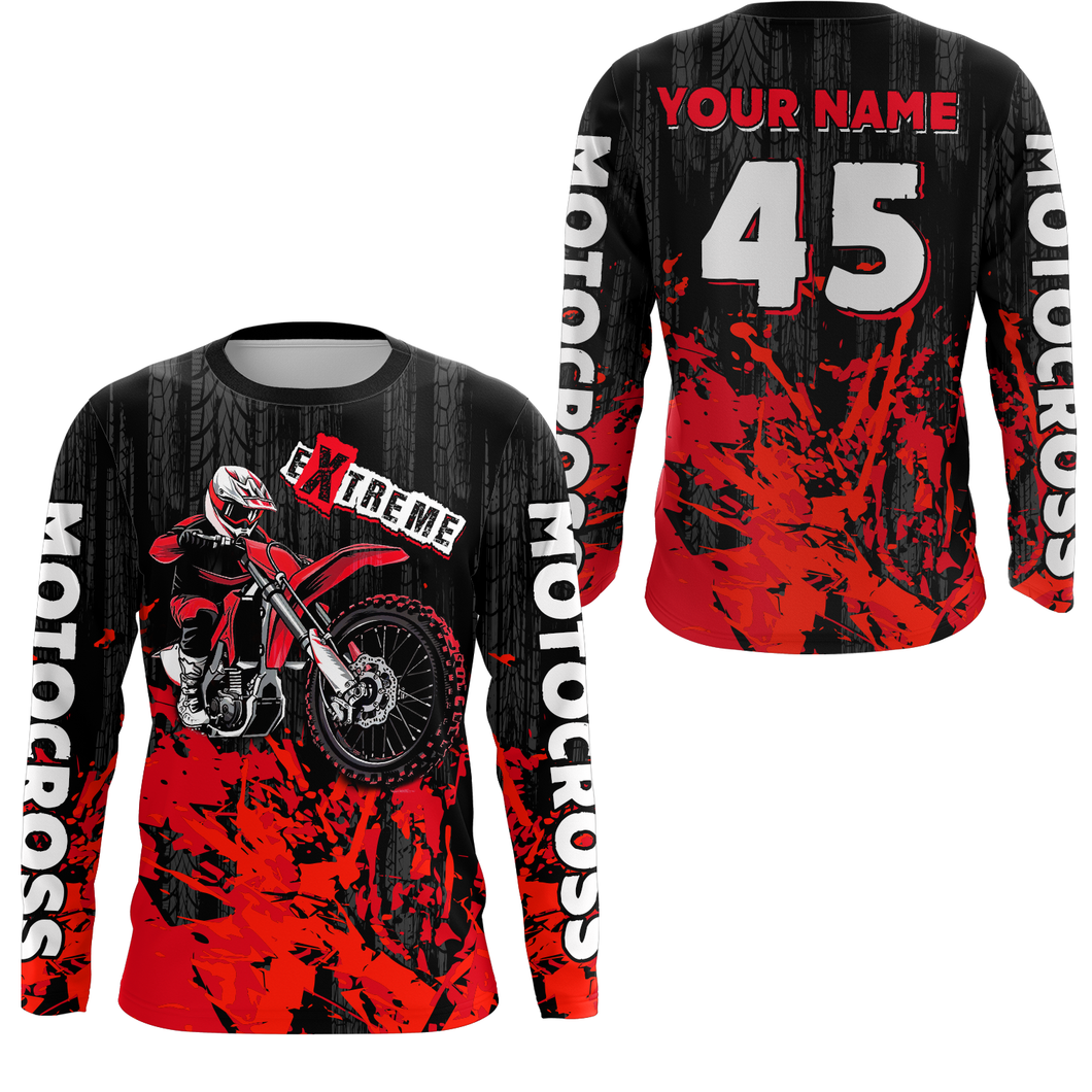 Adult&Kid red custom Motocross jersey upf30+ dirt bike jersey mens women Motocross Shirt| CTP01