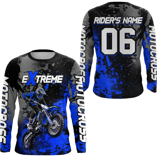 Adult&Kid blue custom dirt bike jersey motocross jersey mens women extreme motocross shirt| CTP08