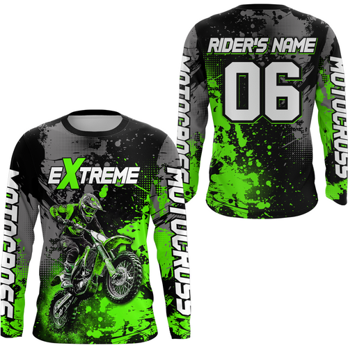 Adult&Kid green custom dirt bike jersey motocross jersey mens women extreme motocross shirt| CTP08