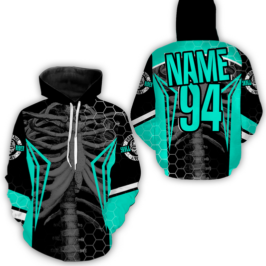 Custom Dirt Bike Hoodie Turquoise Cool Bone Motocross Hooded Youth Motorcycle Hoodie| CTP42