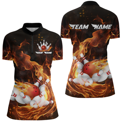 Custom Flame Bowling Jersey For Men Bowling Shirt Team Bowling Quarter-Zip Shirt CP10