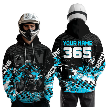 Custom Turquoise Atv Motocross Hoodie Upf30+ Quad Bike Shirt Extreme Racing Adult Youth Off-Road Quad Shirt NHN009