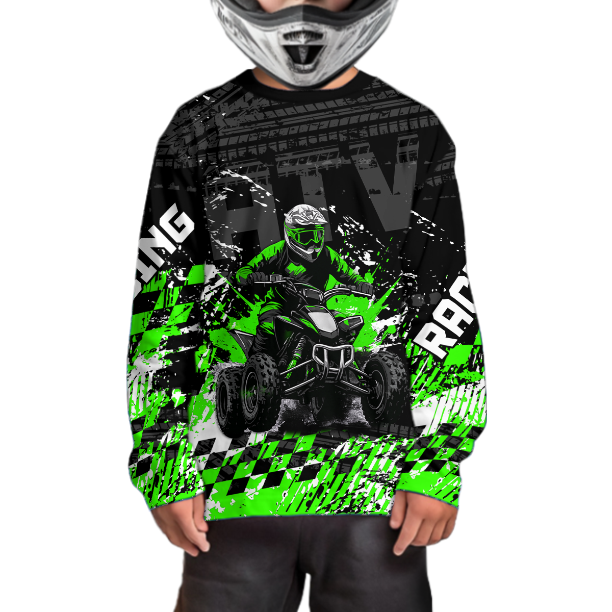 Custom Green ATV Motocross Jersey Upf30+ Quad Bike Shirt Extreme Racing Adult Youth Off-Road Quad Shirt NHN009