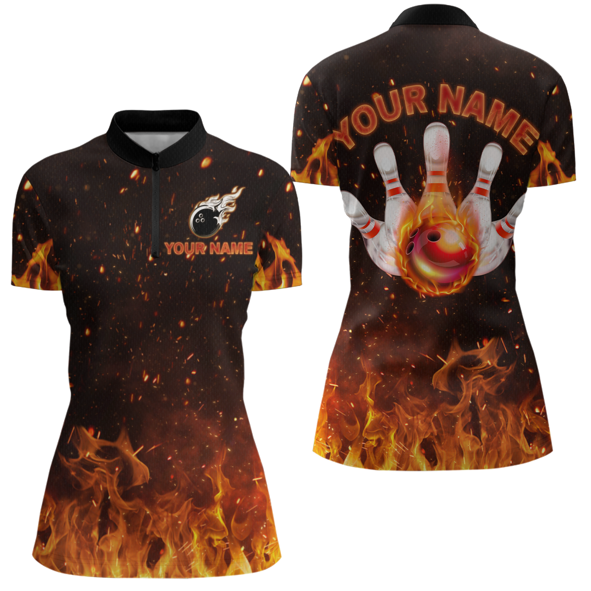 Orange Flame Bowling Jersey Men And Women Custom Bowling Shirts Unisex Polo Bowling Team Shirt CP21