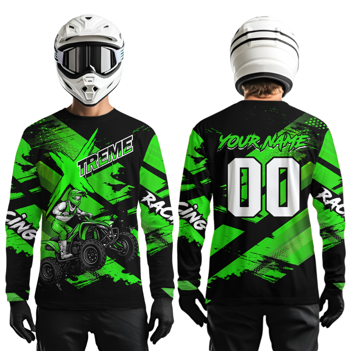 Custom Green Quad Bike Jersey Motocross Shirt for Men Women Youth ATV Extreme Off-Road UPF30+ NHN012