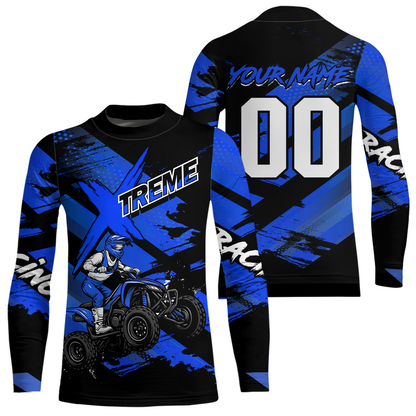 Custom Blue Quad Bike Jersey Motocross Shirt for Men Women Youth ATV Extreme Off-Road UPF30+ NHN012