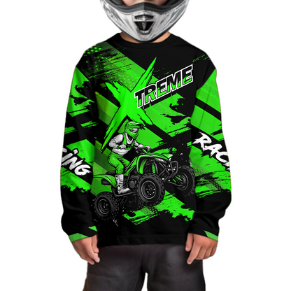 Custom Green Quad Bike Jersey Motocross Shirt for Men Women Youth ATV Extreme Off-Road UPF30+ NHN012