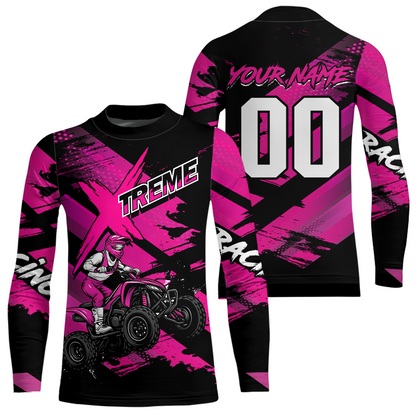 Custom Pink Quad Bike Jersey Motocross Shirt for Men Women Youth ATV Extreme Off-Road UPF30+ NHN012