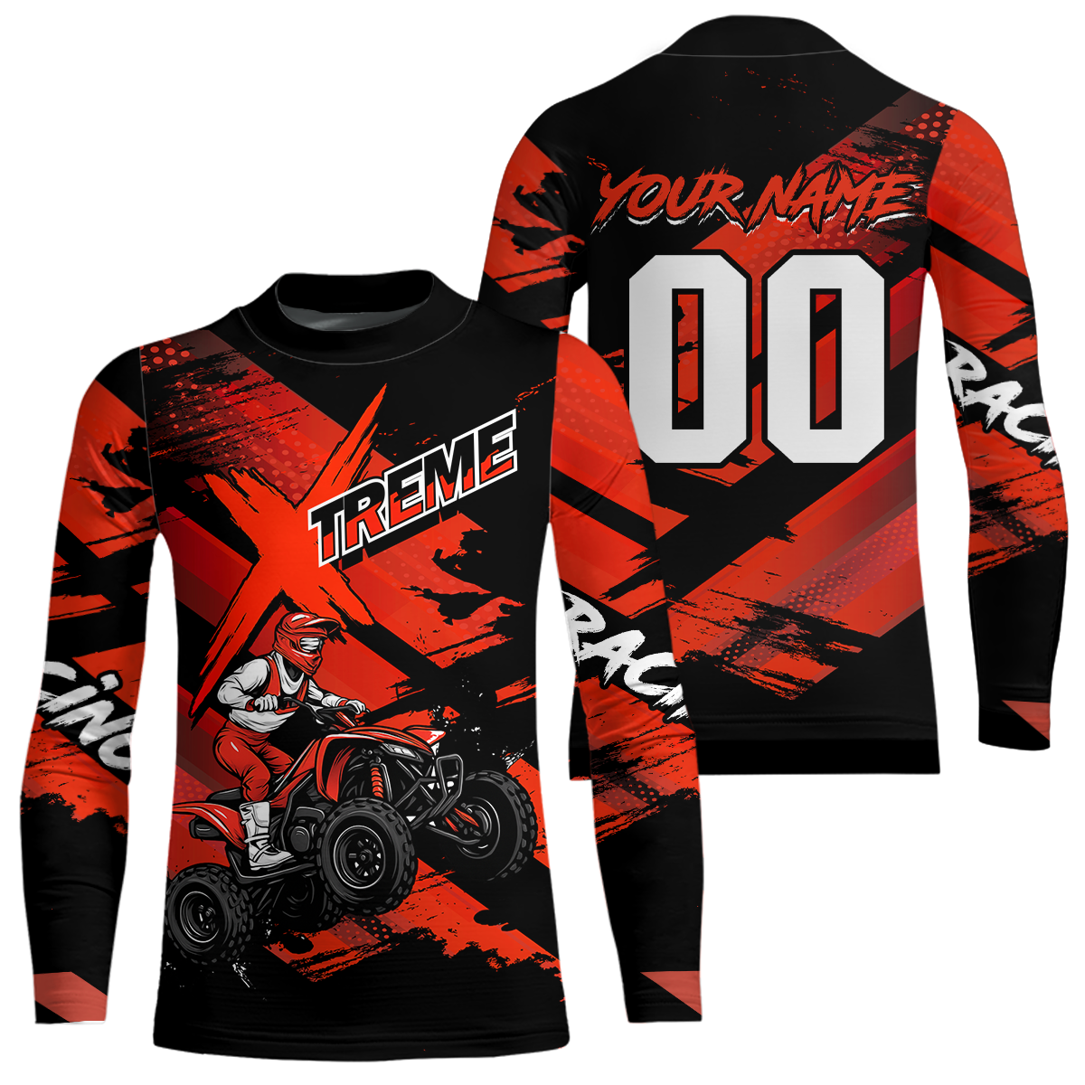 Custom Red Quad Bike Jersey Motocross Shirt for Men Women Youth ATV Extreme Off-Road UPF30+ NHN012