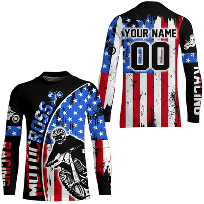 Adult&Kid Custom American Flag Dirt Bike Jersey Motocross Jersey Upf30+ Motocross Shirt| CTP77
