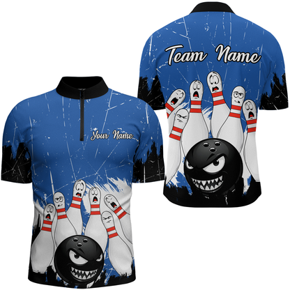 Blue Bowling Jersey Men And Women Custom Funny Bowling Shirts Unisex Polo Bowling Team Shirt CP15