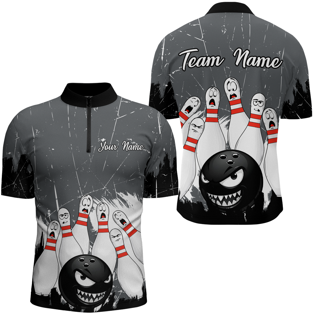 Grey Bowling Jersey Men And Women Custom Funny Bowling Shirts Unisex Polo Bowling Team Shirt CP15