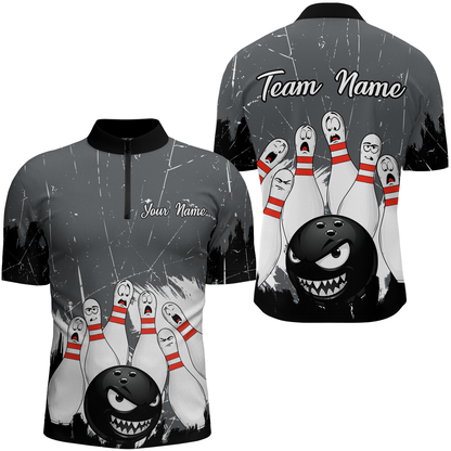 Grey Bowling Jersey Men And Women Custom Funny Bowling Shirts Unisex Polo Bowling Team Shirt CP15