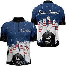 Load image into Gallery viewer, Navy Bowling Jersey Men And Women Custom Funny Bowling Shirts Unisex Polo Bowling Team Shirt CP15