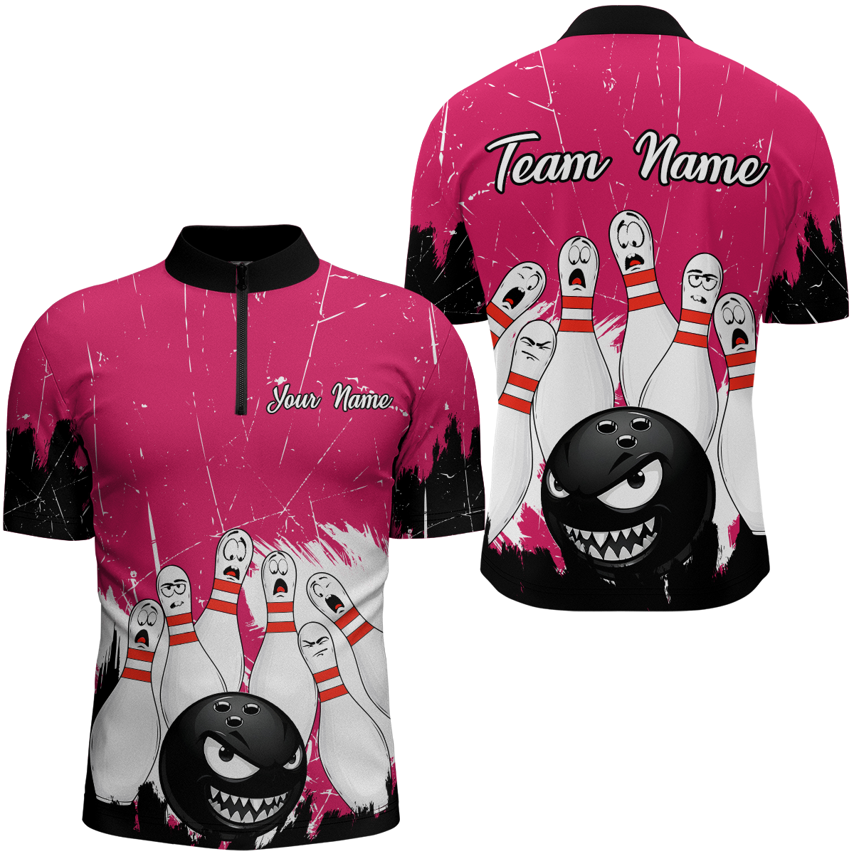 Pink Bowling Jersey Men And Women Custom Funny Bowling Shirts Unisex Polo Bowling Team Shirt CP15