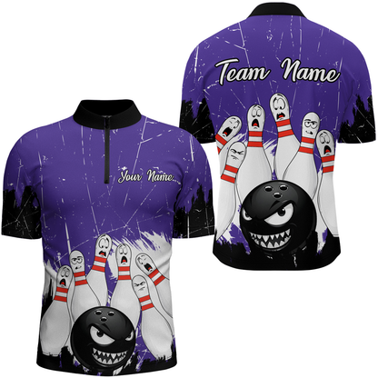 Purple Bowling Jersey Men And Women Custom Funny Bowling Shirts Unisex Polo Bowling Team Shirt CP15