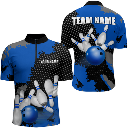 Blue Bowling Jersey Men Women Custom Bowling Team Shirts Unisex Bowling Polo Quarter-zip CP27