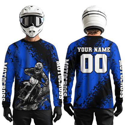 Custom Blue MX Off Road Racing Shirts Kid Men Women Youth Motocross Shirts UPF30+ DNT36
