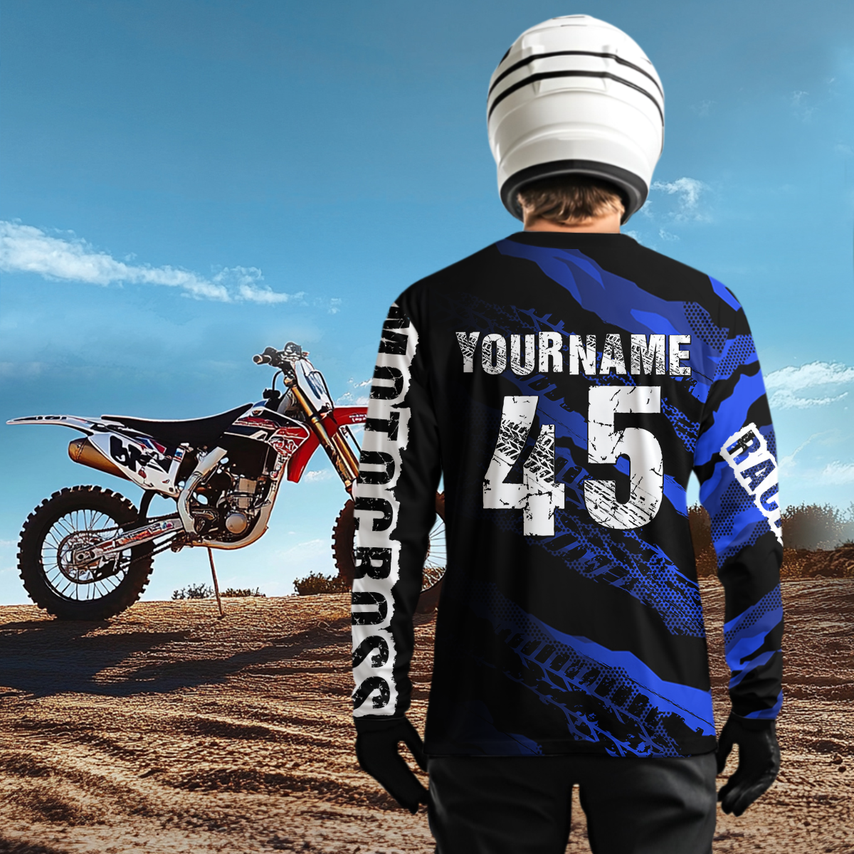 Custom Blue Motocross Jersey Racing Shirts UPF30+ Dirt Bike Jersey Kid Men Women DNT09