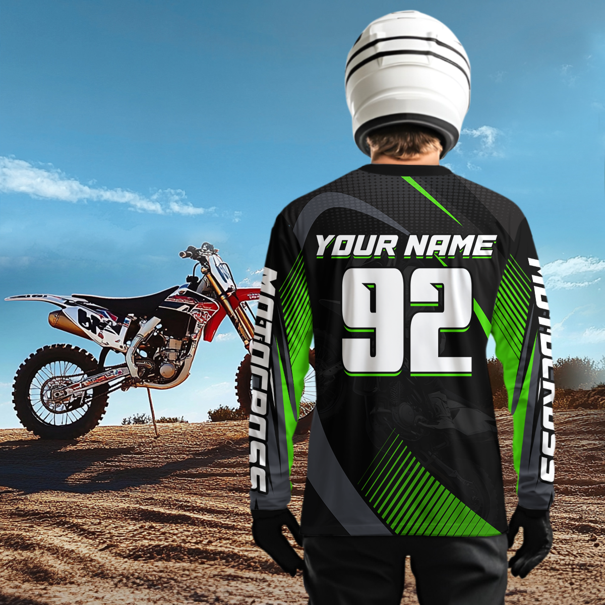 Custom Green Motocross Shirts Racing Jersey UPF30+ Dirt Bike Jersey Kid Men Women DNT07