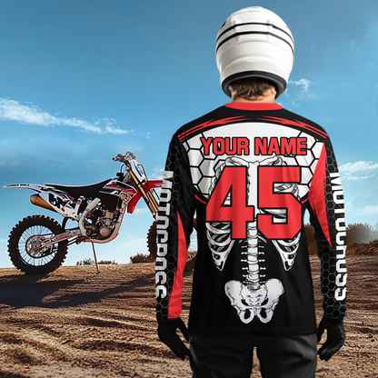Red Bone Motocross Racing Jersey UPF30+ MX Racing Dirt Bike Jersey Kid Men Women DNT01