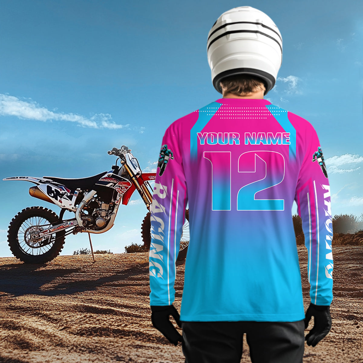 Pink Motocross Racing Jersey UPF30+ MX Racing Dirt Bike Jersey Kid Men Women DNT04