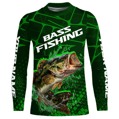 Largemouth Bass Fishing, Kid Fishing Shirts Long Sleeve Scale, Fishing Gift| Green NHT392
