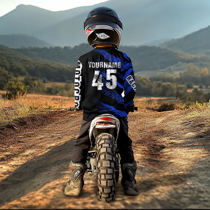 Custom Blue Motocross Jersey Racing Shirts UPF30+ Dirt Bike Jersey Kid Men Women DNT09