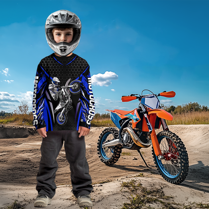 Custom Blue Motocross Shirts Racing Jersey UPF30+ Dirt Bike Jersey Kid Men Women DNT08