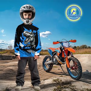 Blue Dinosaur Motocross Racing Jersey UPF30+ MX Racing Dirt Bike Jersey Kid Men Women DNT05