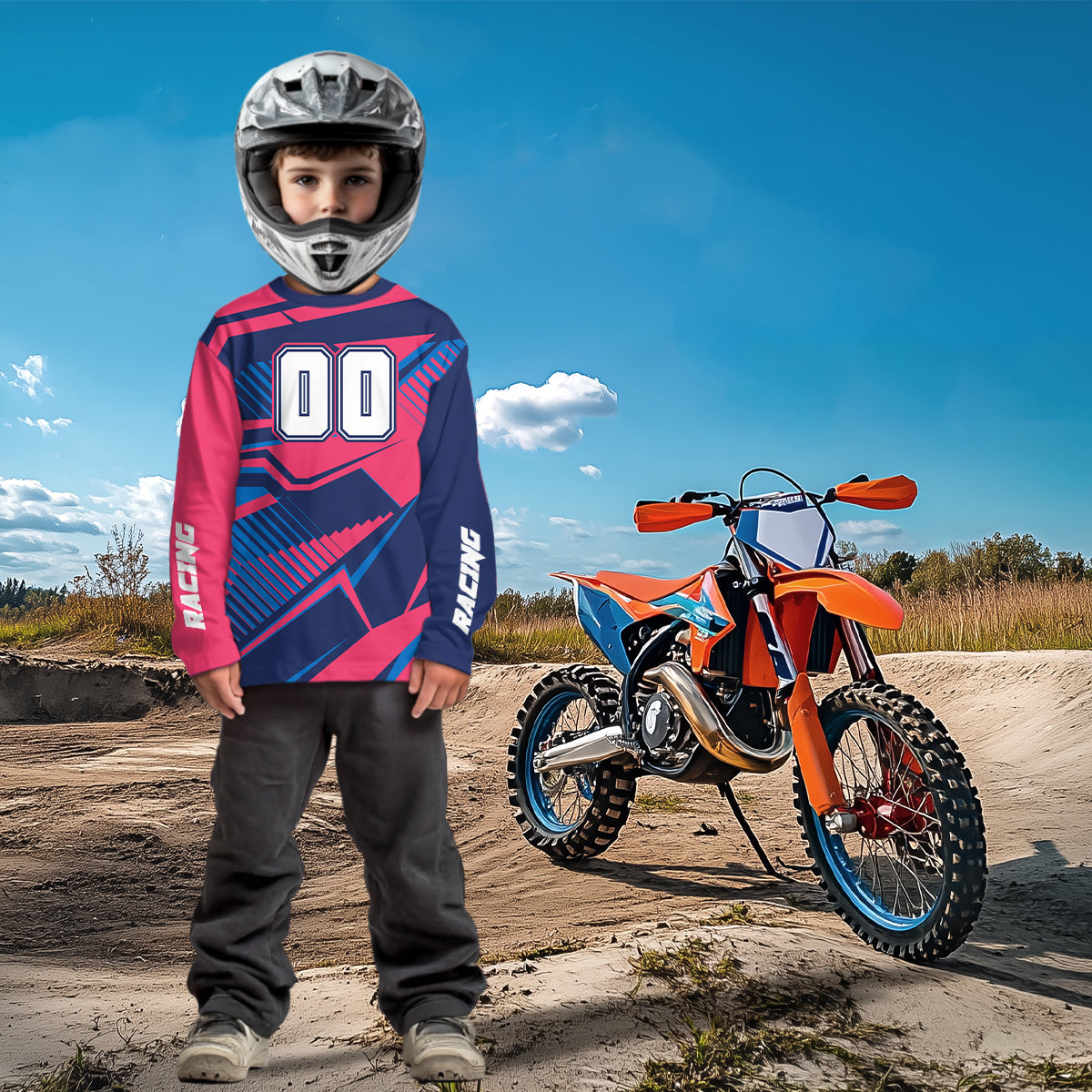 Bue and Pink Motocross Jersey Custom Dirt Bike Jersey for Women Men Kid Upf30+ XM360