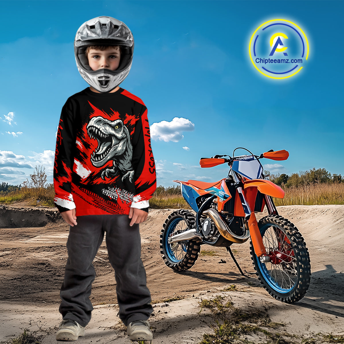Red Dinosaur Motocross Racing Jersey UPF30+ MX Racing Dirt Bike Jersey Kid Men Women DNT05