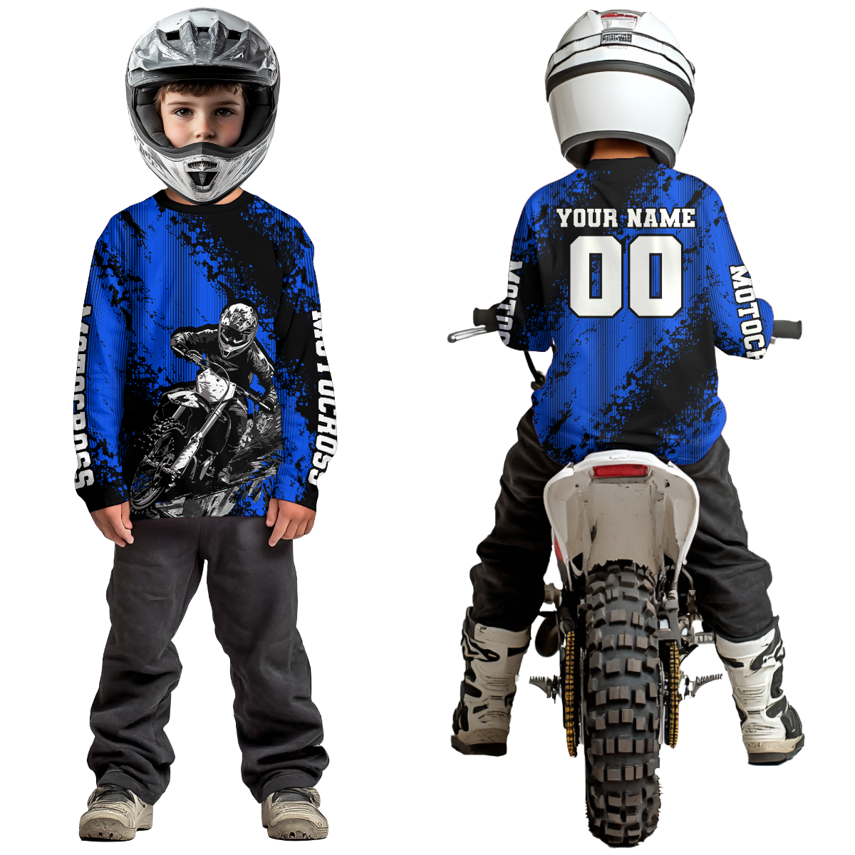 Custom Blue MX Off Road Racing Shirts Kid Men Women Youth Motocross Shirts UPF30+ DNT36