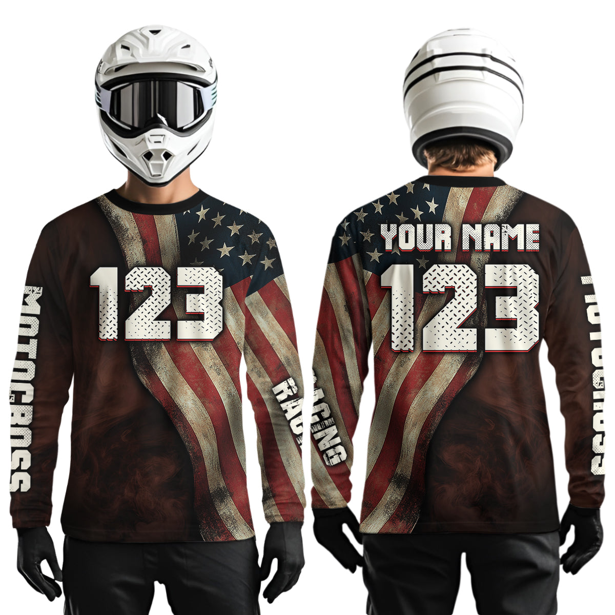 Custom Youth US Flag Dirt Bike Jersey Off-Road Shirt Motocross Jersey UPF30+ Kid Men Women DNT71