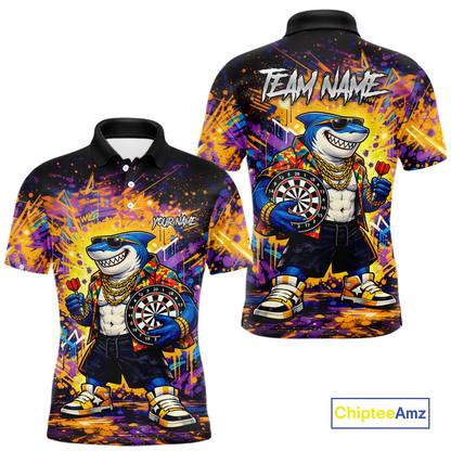 Custom Funny Shark Dart Shirts for Men Darts Team Jerseys Dart Tournament Polo & 1/4 Zip NNT136