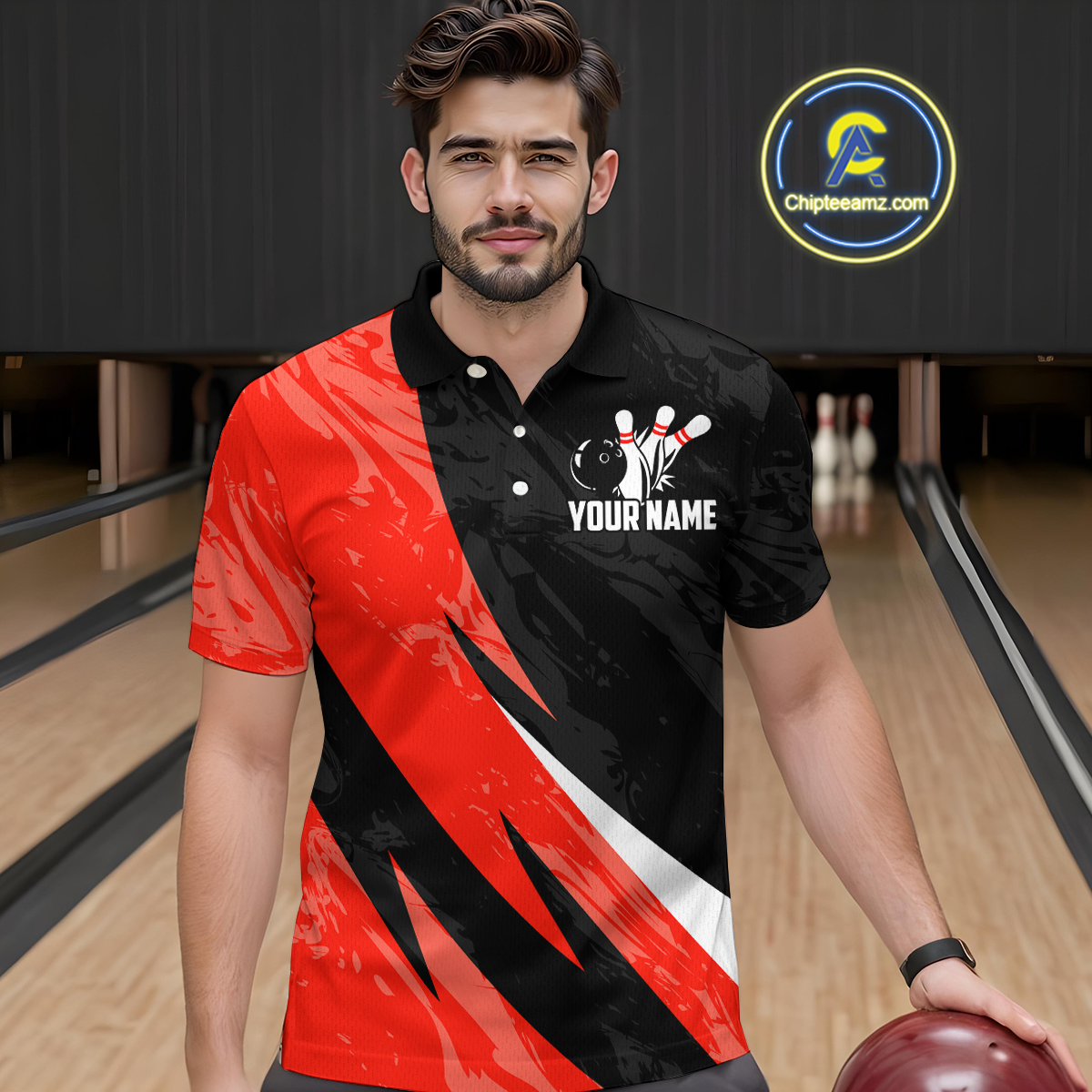 Custom Red Bowling Custom Men Bowling Shirt Polo & Quarter-Zip Bowling Team Jerseys HNT75