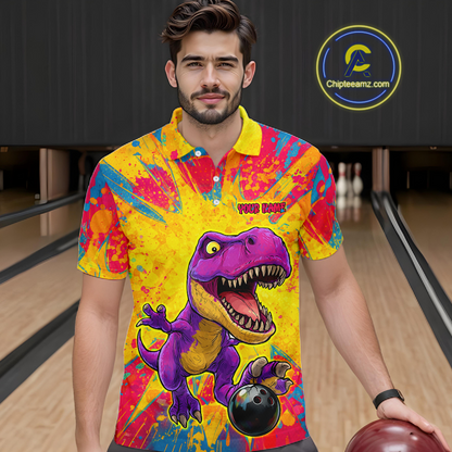 Custom Graffiti Dinosaur Bowling Jersey for Men Unisex Bowling Shirts for Team Polo & 1/4 Zip HNT240