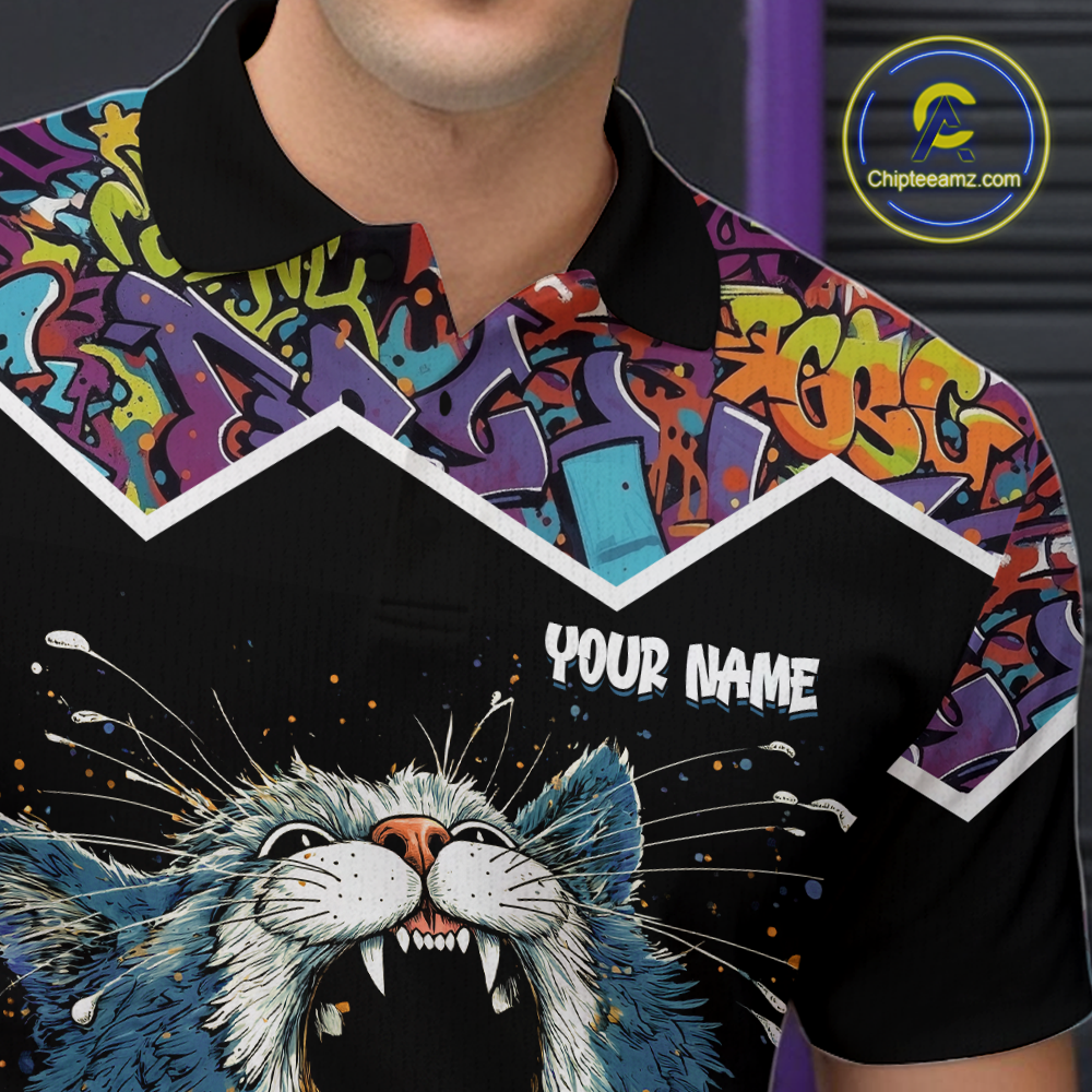 Custom Funny Cat Beer Bowling Jersey for Men Polo & 1/4 Zip Bowling Team Shirts HNT146