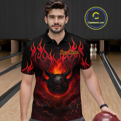 Red Flame Demon Bowling Ball Shirt for Men Custom Bowling Team Jersey QZT758