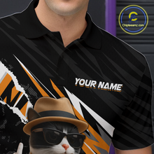 Load image into Gallery viewer, Custom Orange Funny Cat Bowling Jersey for Men Bowling Shirt Polo &amp; 1/4 Zip Bowling Team Shirts HNT136