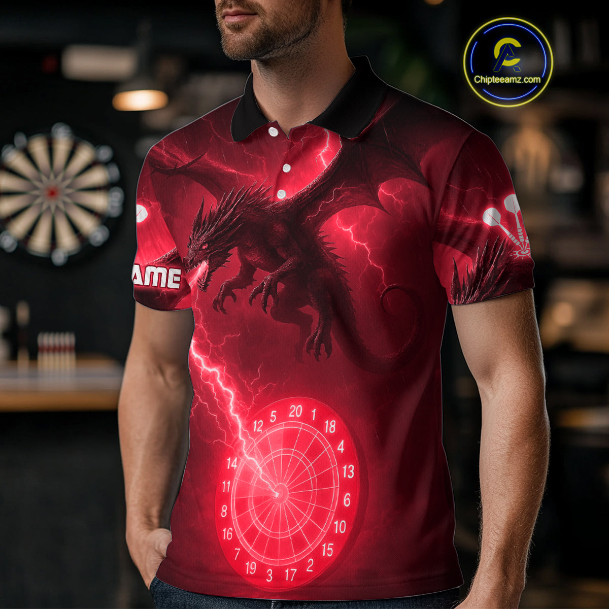 Custom Dragon Lightning Red Dartboard Dart Team Shirt For Men, Outfits Dart Jerseys NYN1072