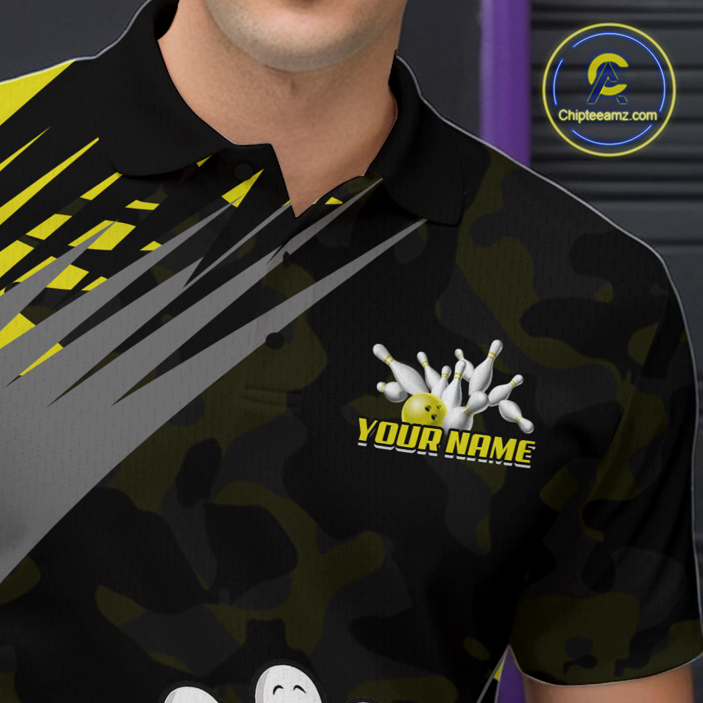 Custom Yellow Funny Bowling Shirt Crazy Bowling Jersey Men Polo & 1/4 Zip Bowling Outfit QZT785